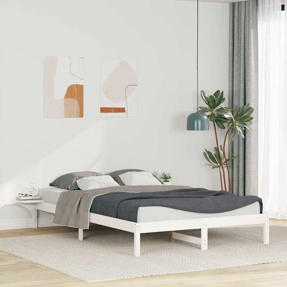 Bed Frame Side Tables Solid Pine Wood Length White