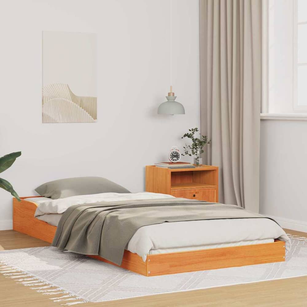 Bed Frame Solid Pine Wood Wax Brown Length