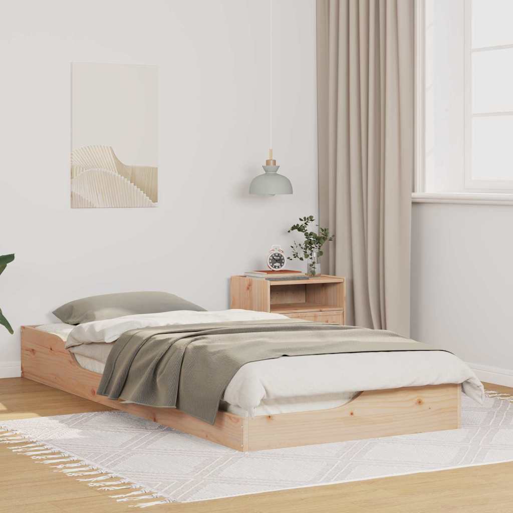 Bed Frame Brown Solid Pine Wood Natural
