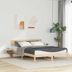 Bed Frame with Headboard Brown Solid Pine Wood Length 200 cm Natural 150 cm