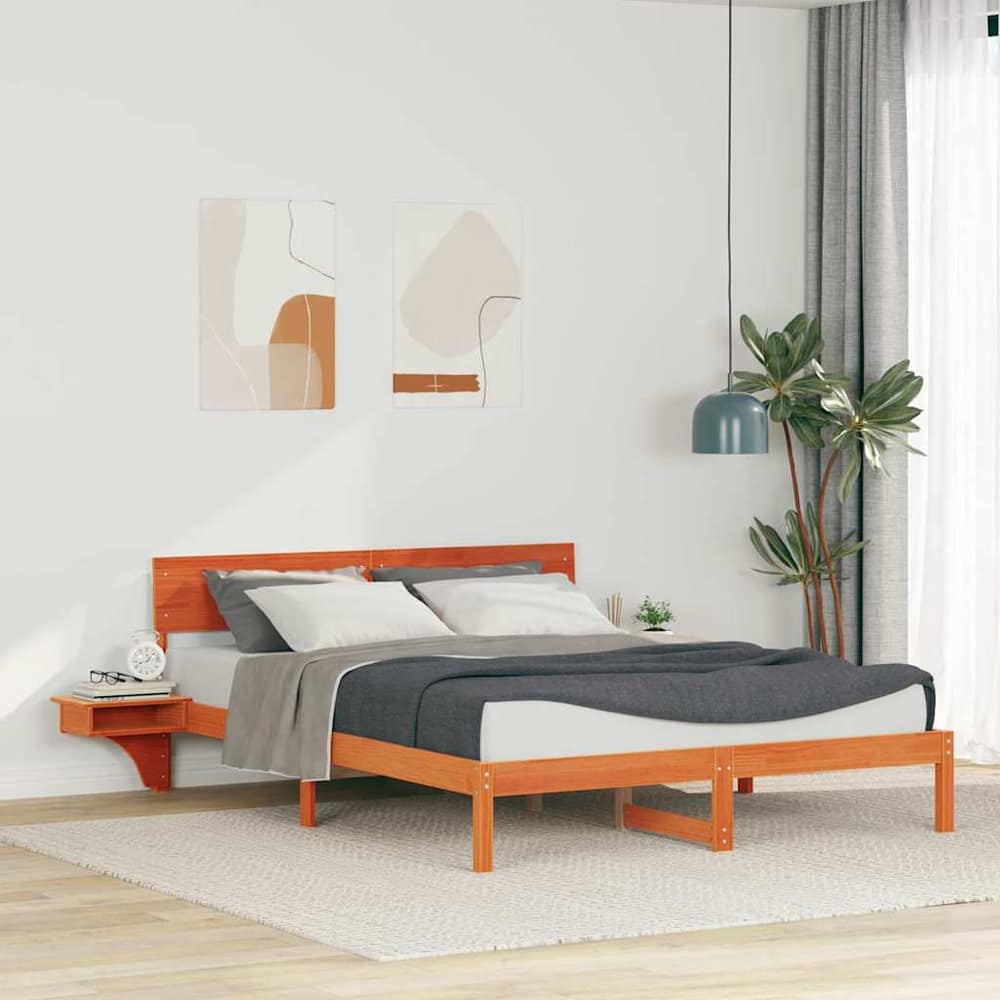 Bed Frame Headboard Solid Pine Wood Length Wax Brown