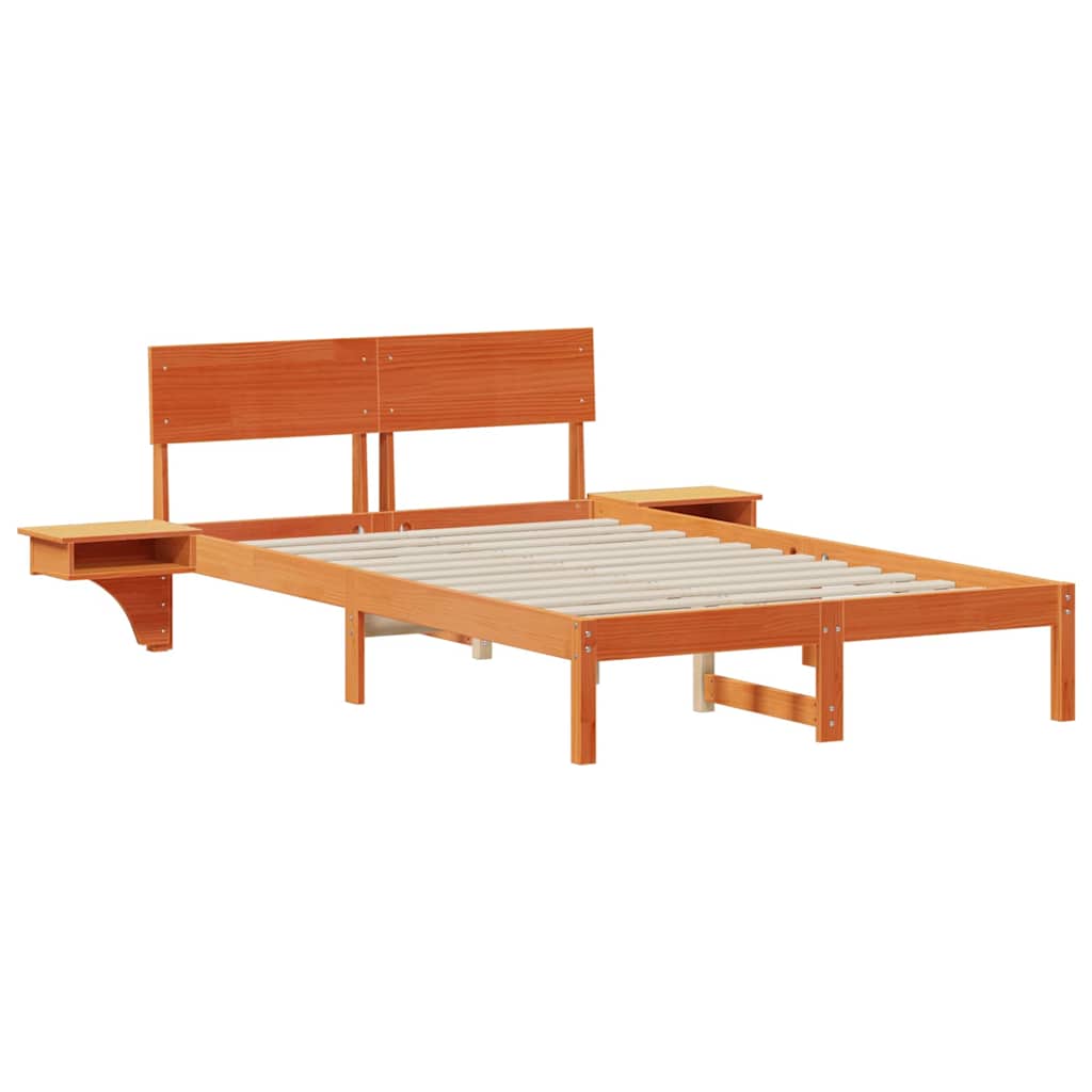 Bed Frame with Headboard Solid Pine Wood Length 200 cm Wax Brown 140 cm