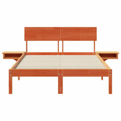 Bed Frame with Headboard Solid Pine Wood Length 200 cm Wax Brown 140 cm