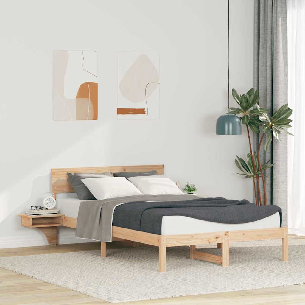 Bed Frame with Headboard Brown Solid Pine Wood Length 200 cm Natural 120 cm