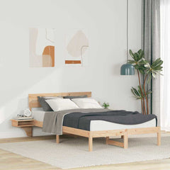 Bed Frame with Headboard Brown Solid Pine Wood Length 200 cm Natural 120 cm