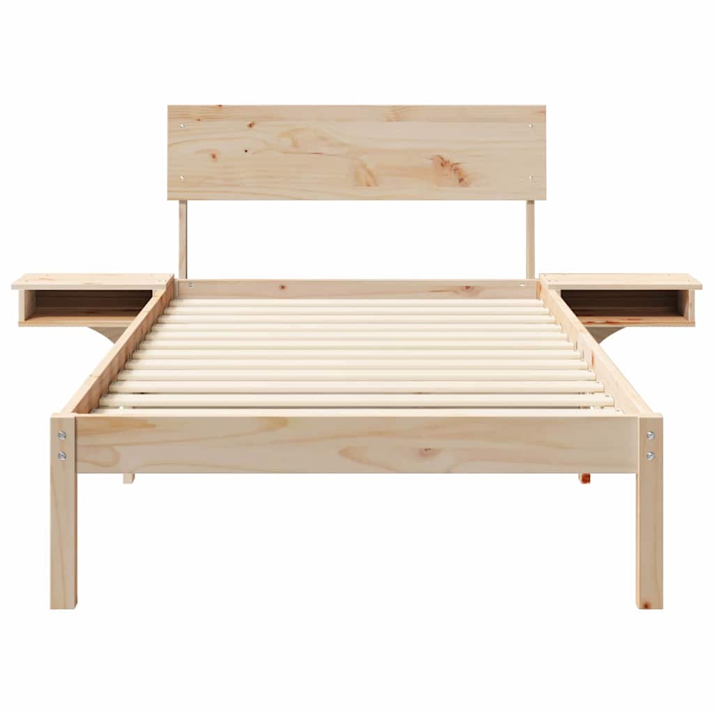 Bed Frame with Headboard Brown Solid Pine Wood Length 200 cm Natural 90 cm