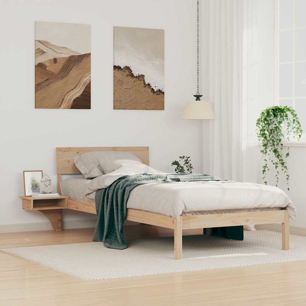 Bed Frame with Headboard Brown Solid Pine Wood Length 200 cm Natural 80 cm