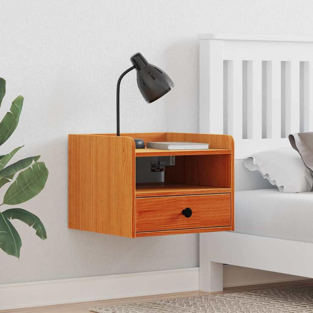 Bedside Table Solid pine wood Wax brown