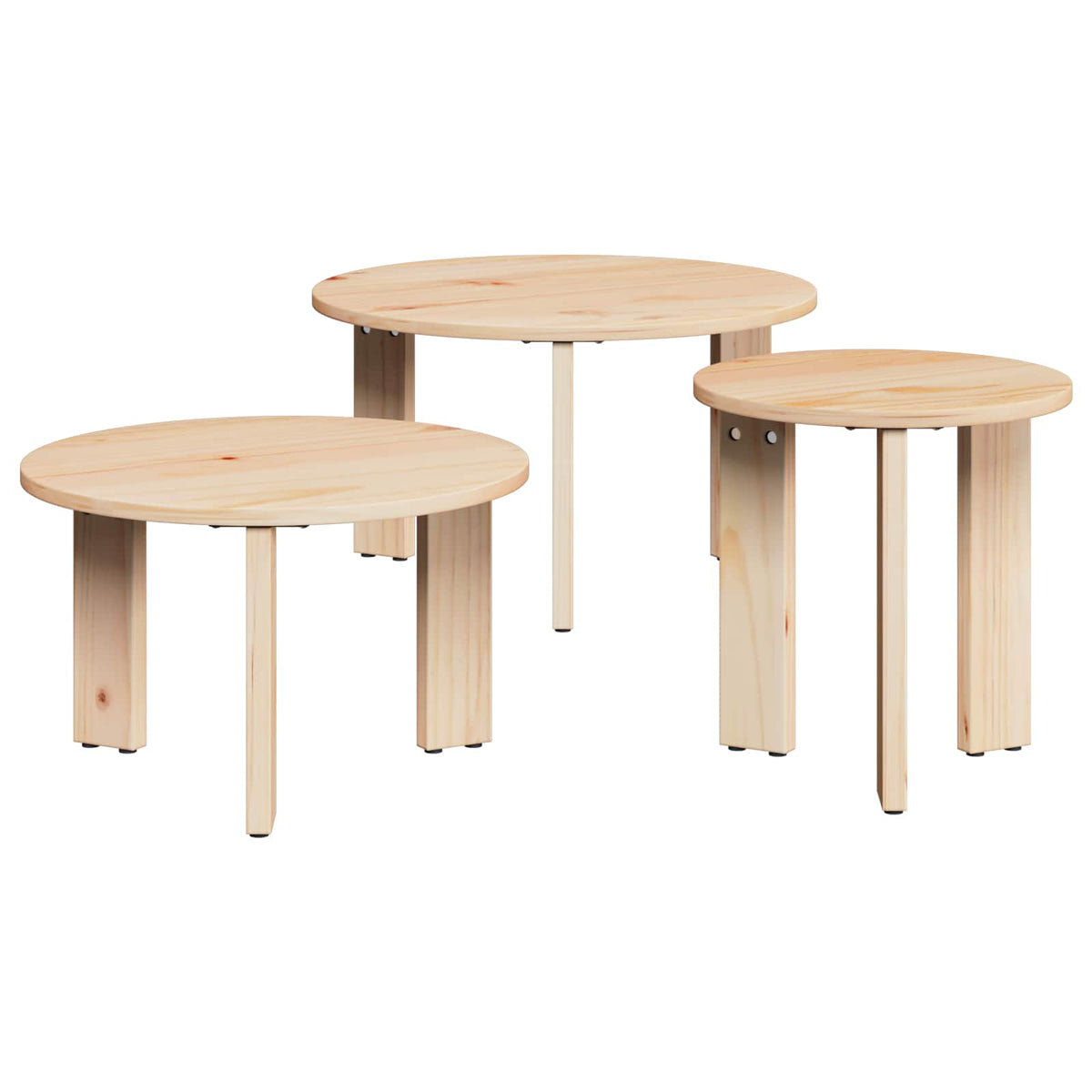 Coffee Table 3 pcs 47.5 x 47.5 x 27 cm Solid pine wood Natural