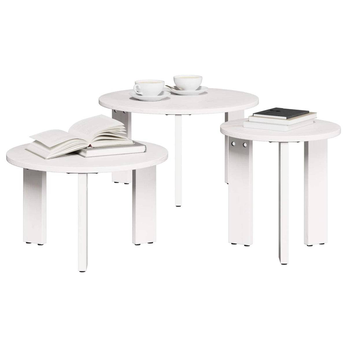 Coffee Table 3 pcs 47.5 x 47.5 x 27 cm Solid pine wood White