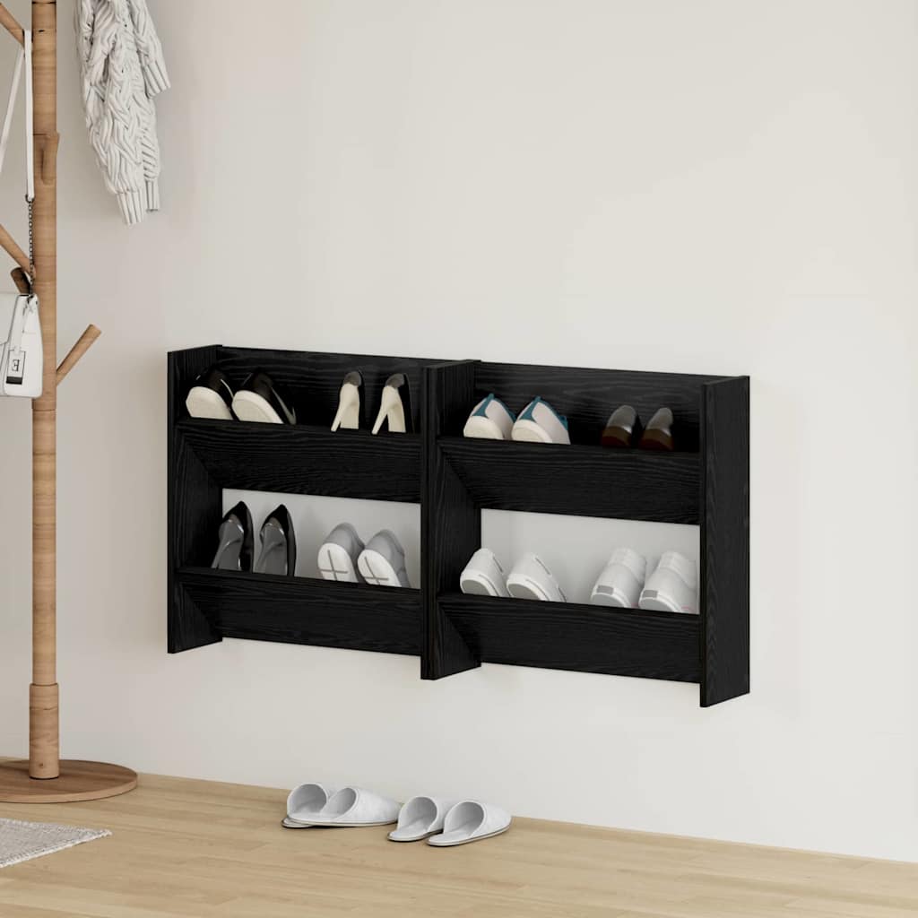 vidaXL Shoe Cabinet 2 pcs 60 x 18 x 60 cm Engineered Wood Black Oak 1
