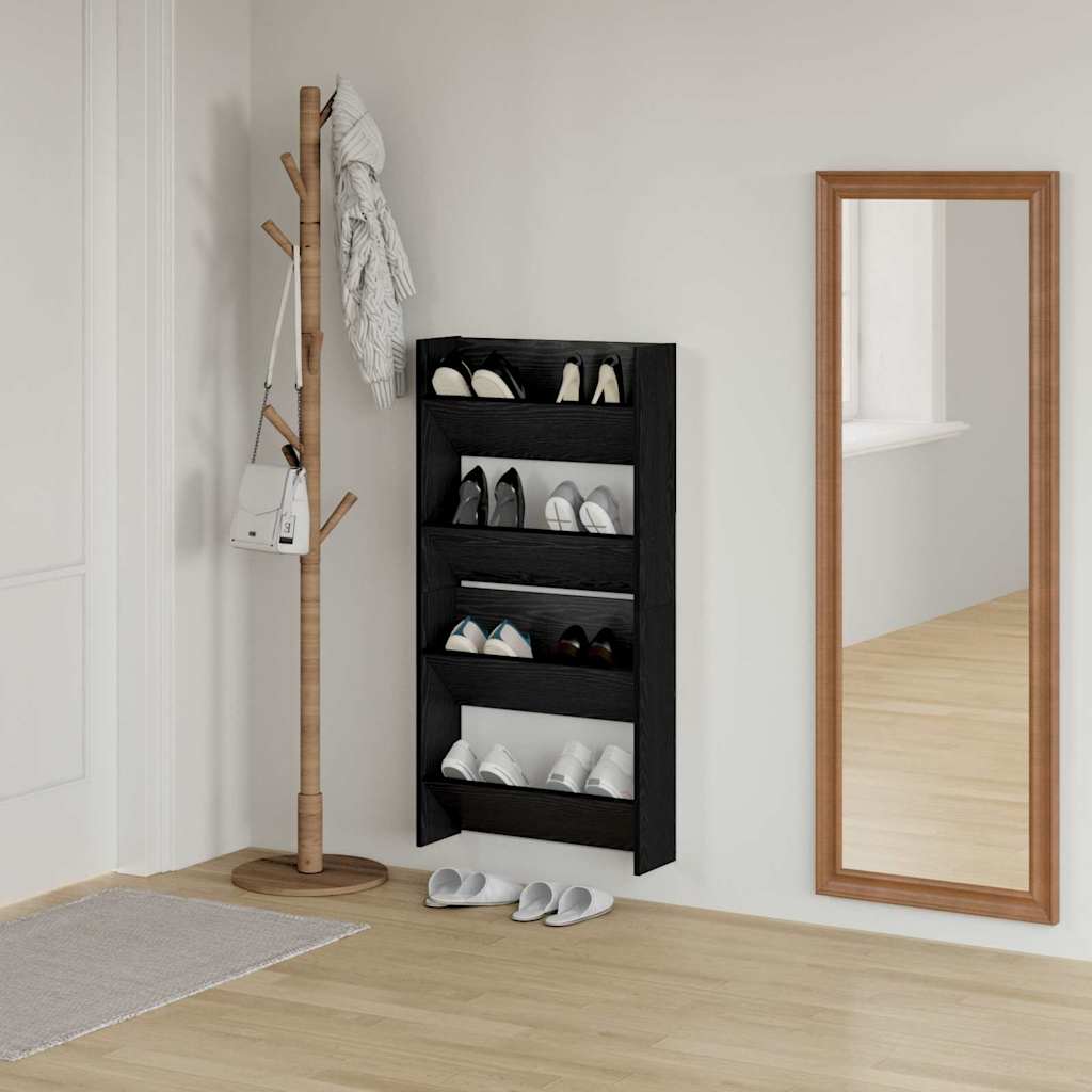 vidaXL Shoe Cabinet 2 pcs 60 x 18 x 60 cm Engineered Wood Black Oak 4