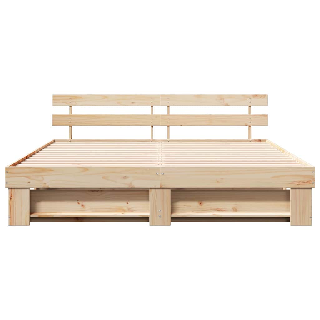 Bed Frame with Headboard Brown Solid Pine Wood Length 200 cm Natural 200 cm