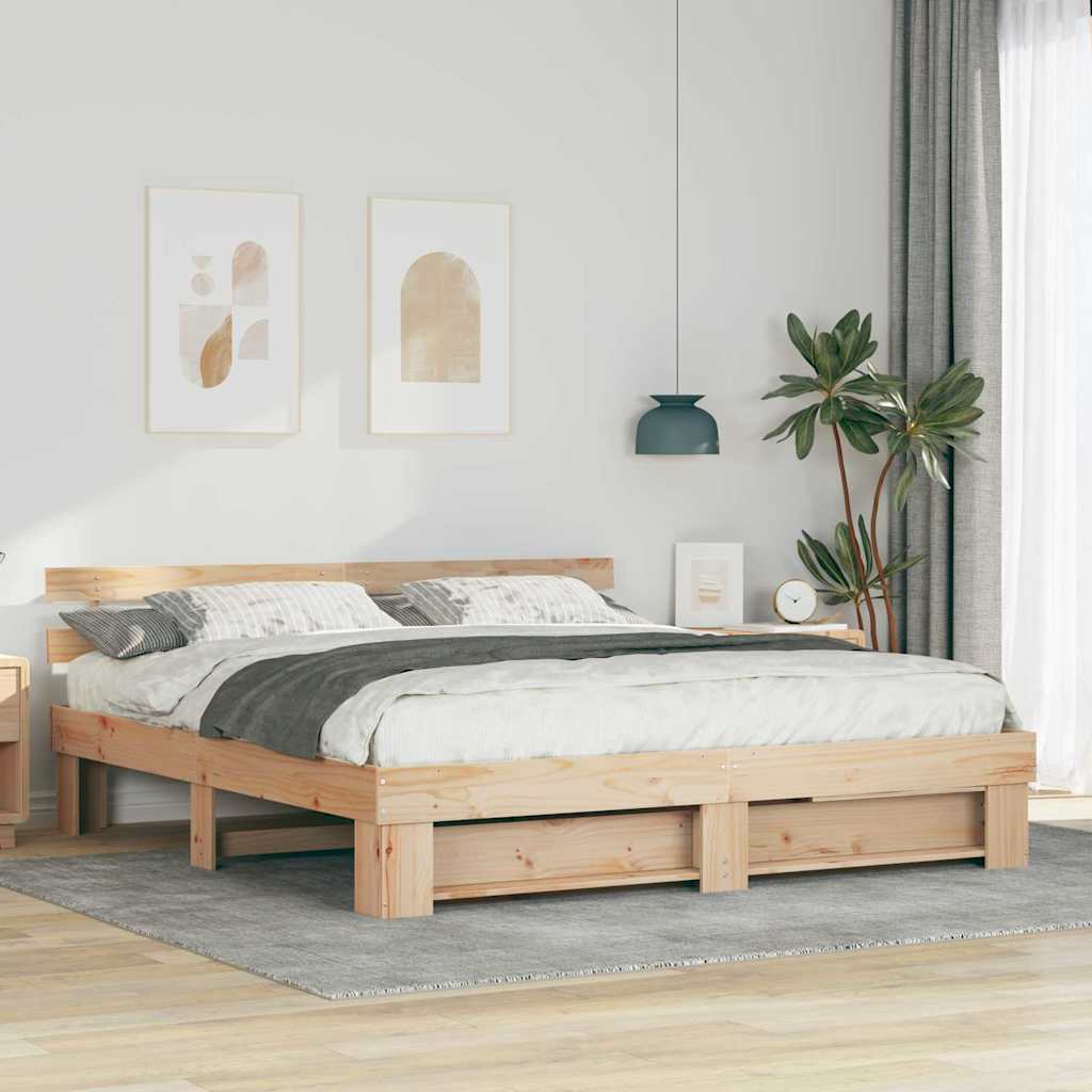 Bed Frame Headboard Brown Solid Pine Wood Length Natural