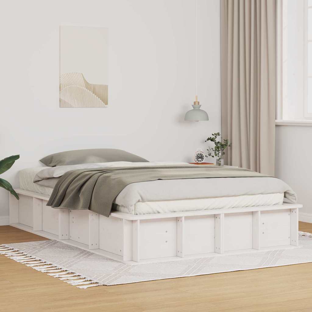 Bed Frame Solid Pine Wood Length 190 cm White 140 cm