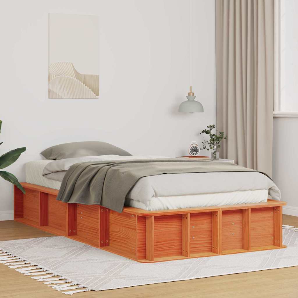 Bed Frame Solid Pine Wood Length 190 cm Wax brown 90 cm