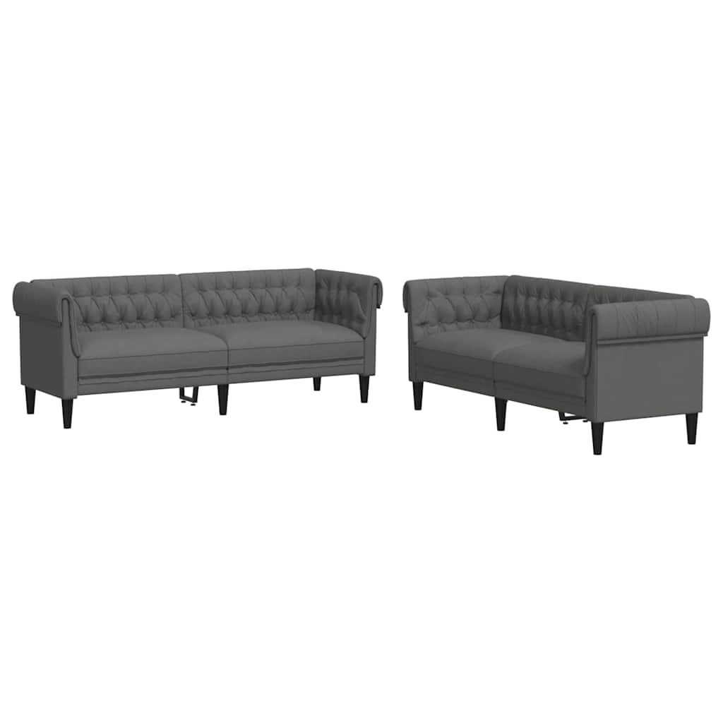 Living Room Couch 2 pcs Dark Grey Fabric 2-seater sofa +3-seater sofa