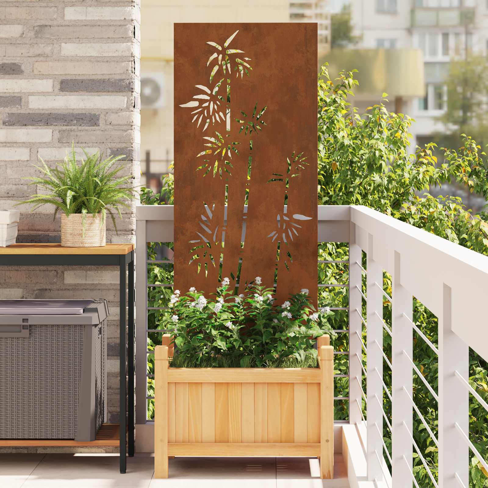 vidaXL Garden Privacy Screen Floral Rusty 50 x 140 cm Weathering Steel 1