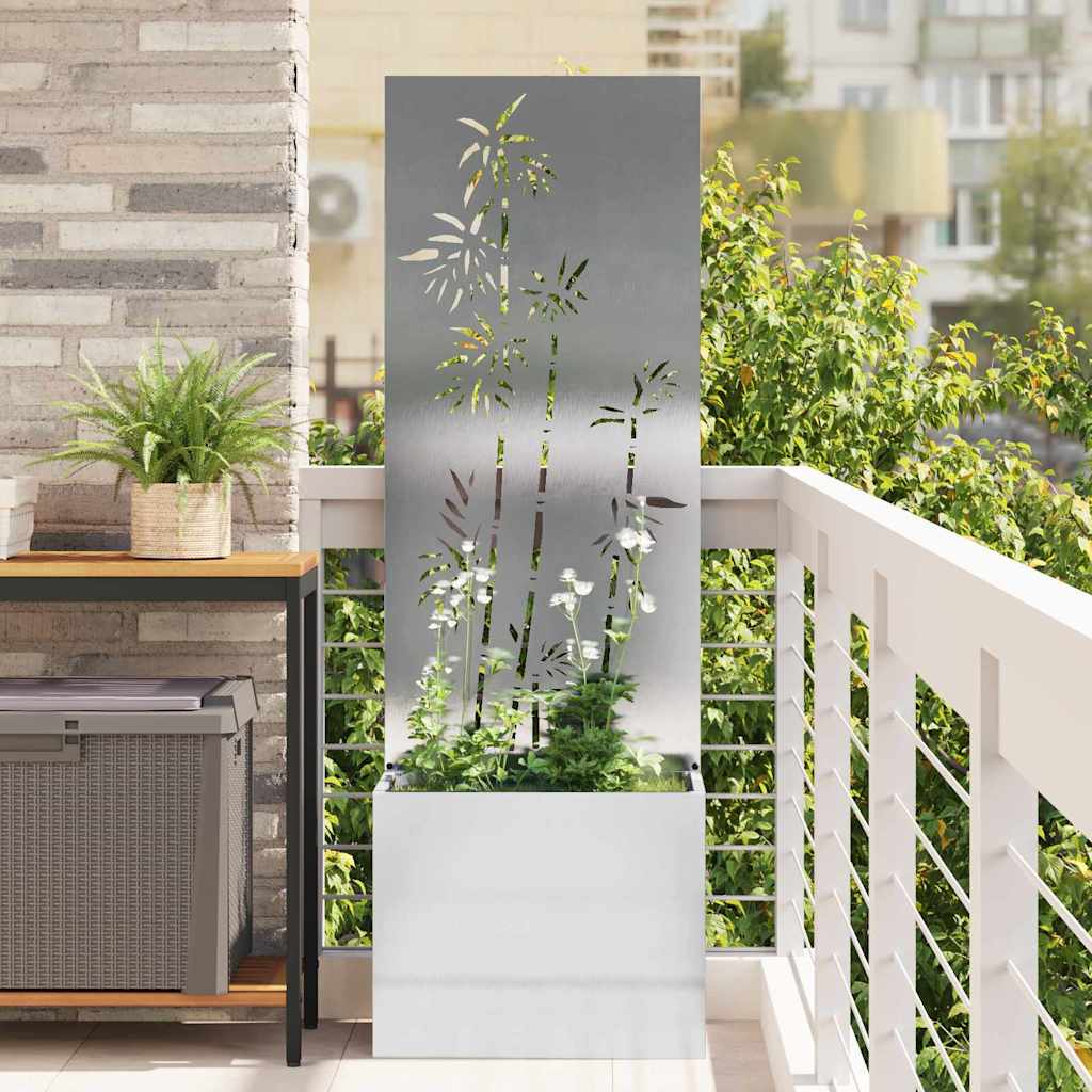 Garden Privacy Screen Sliver 50 x 32 x 150 cm Stainless Steel Bamboo