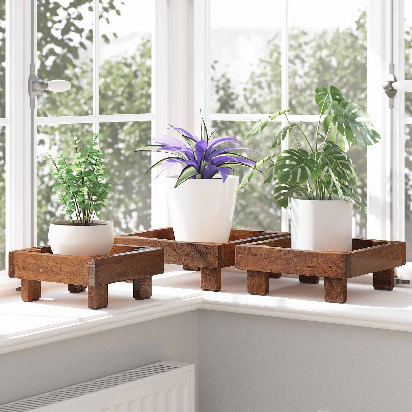 vidaXL Plant Stand 3 pcs Brown 35 x 35 x 12 cm Mahogany Wood 3