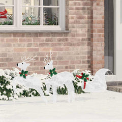Christmas Reindeer with sleigh 60 LEDs Warm White White fabric 3