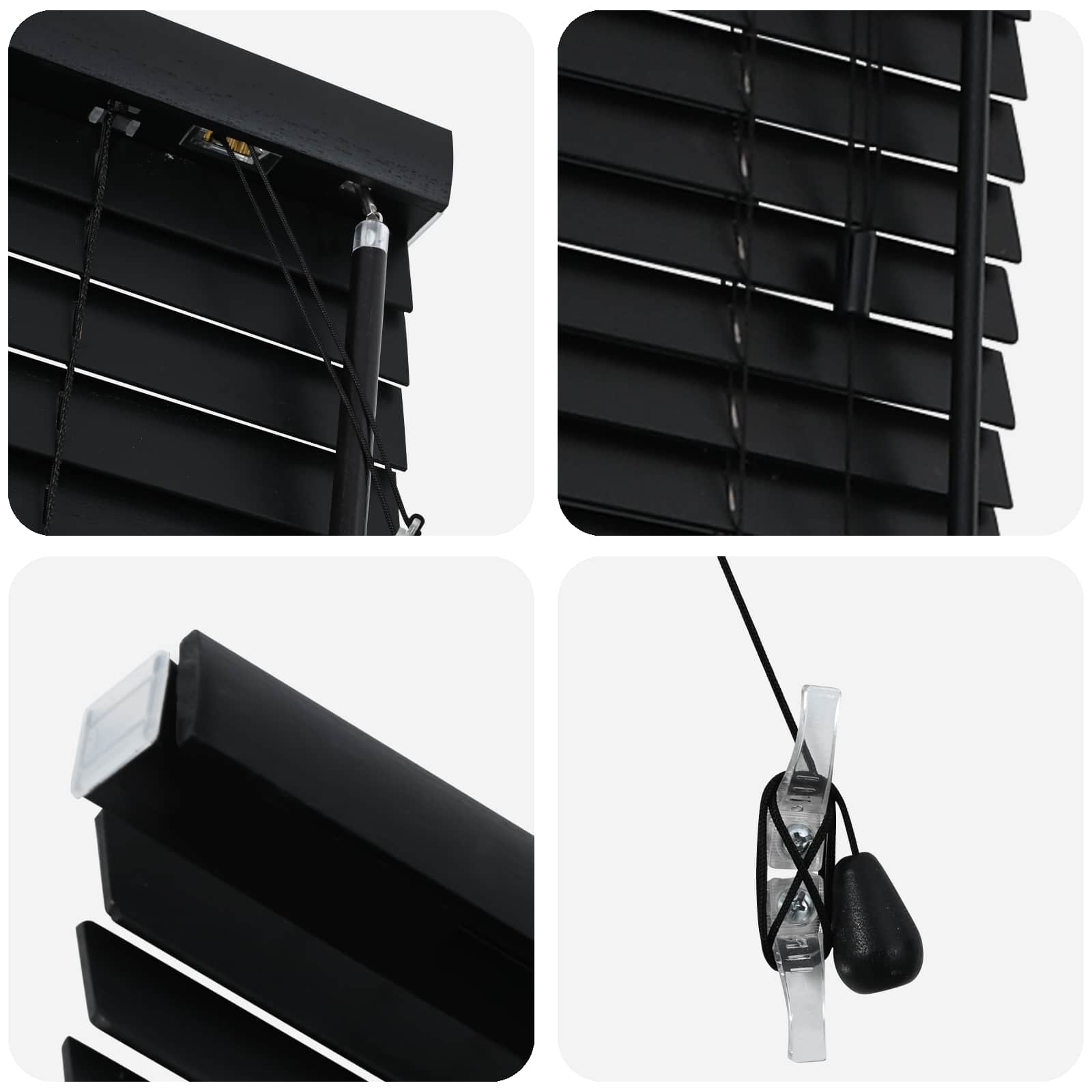 vidaXL Venetian Blind Black 120 x 130 cm 35 mm Solid Paulownia Wood 5