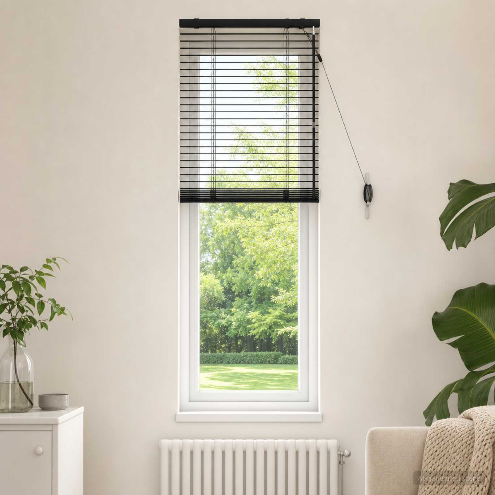 vidaXL Venetian Blind Black 60 x 160 cm 35 mm Solid Paulownia Wood 1