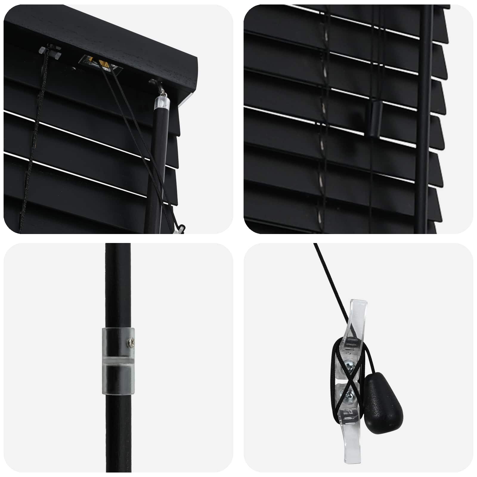 vidaXL Venetian Blind Black 70 x 250 cm 35 mm Solid Paulownia Wood 5