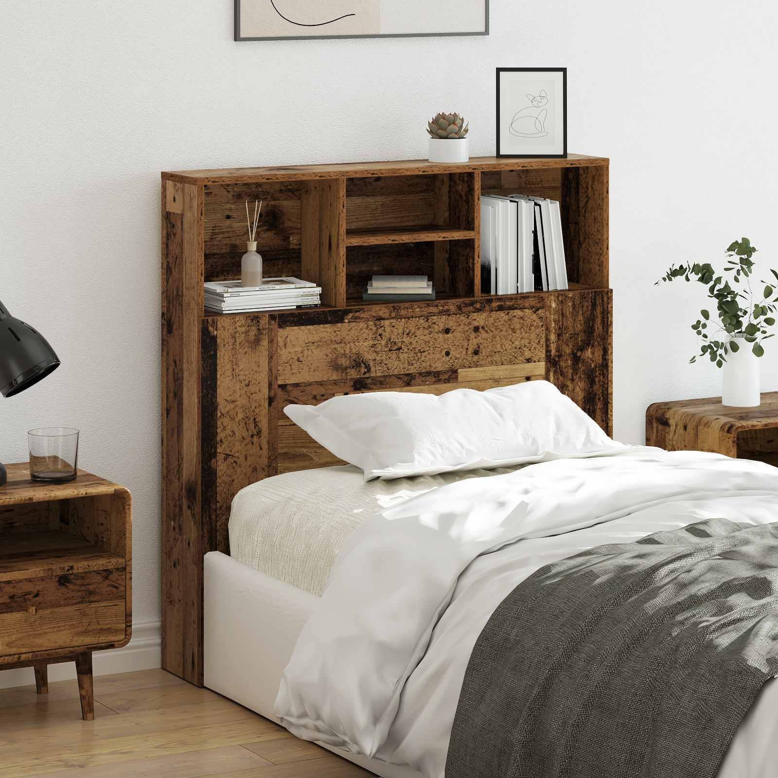 vidaXL Headboard Cabinet Old Wood Engineered Wood 4