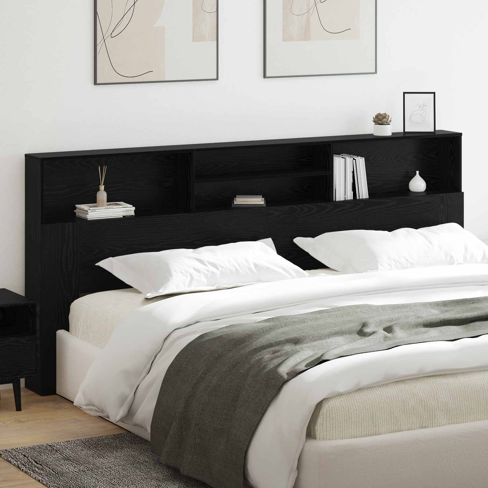 vidaXL Headboard Cabinet Black Oak Engineered Wood 4