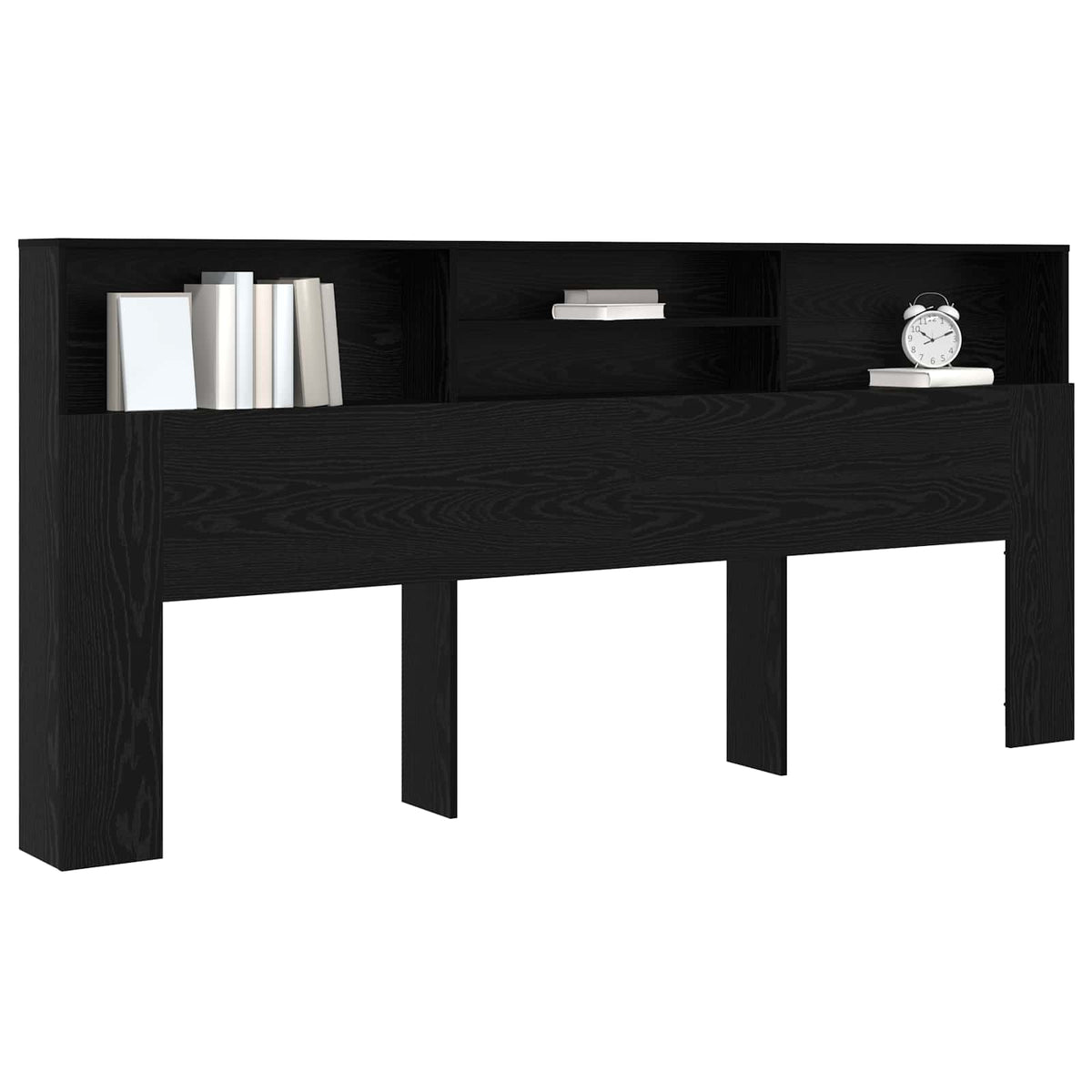 Headboard Cabinet 220x19x101.5 cm Black oak