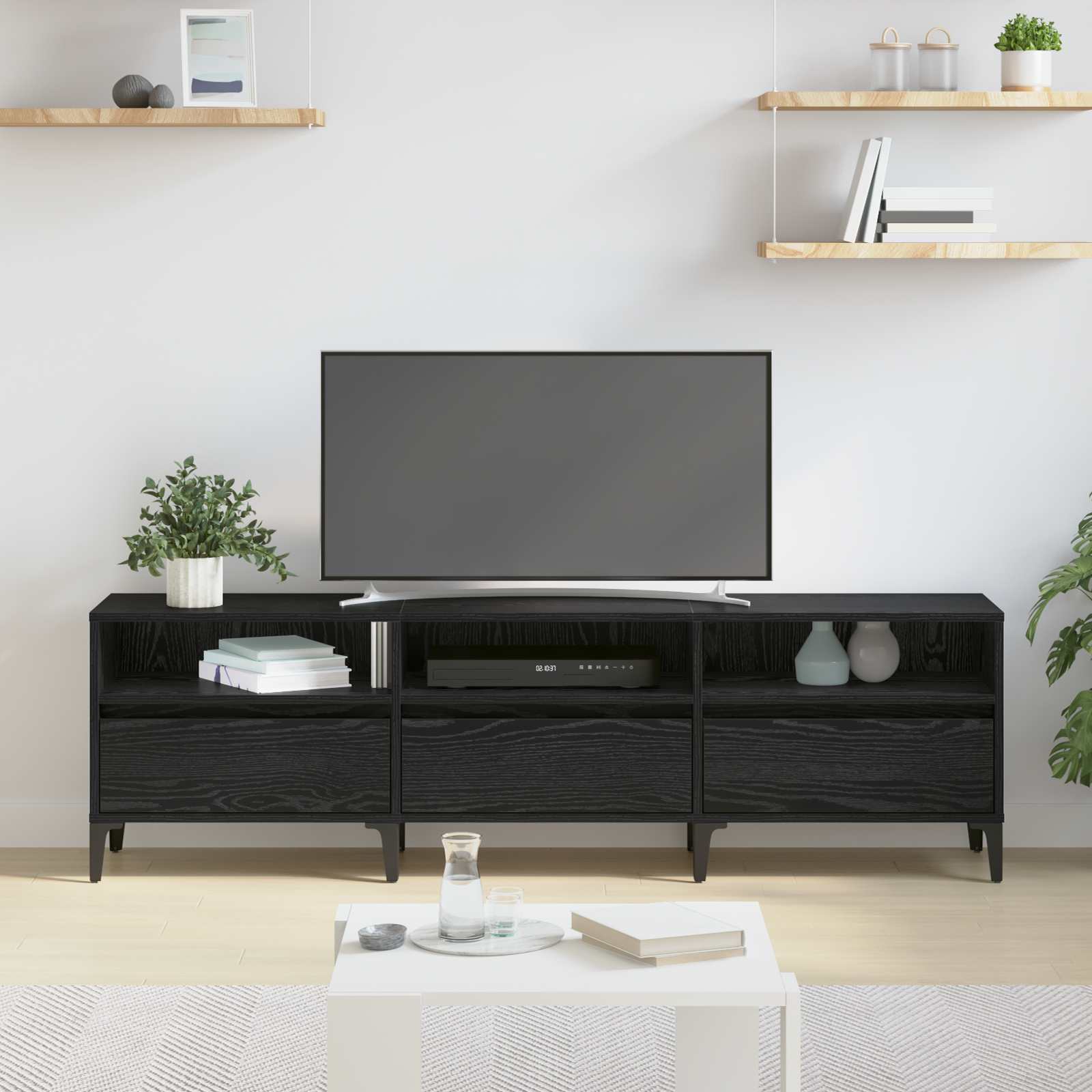 vidaXL TV Cabinet Black Oak 150 x 30 x 45 cm Engineered Wood and Iron 4
