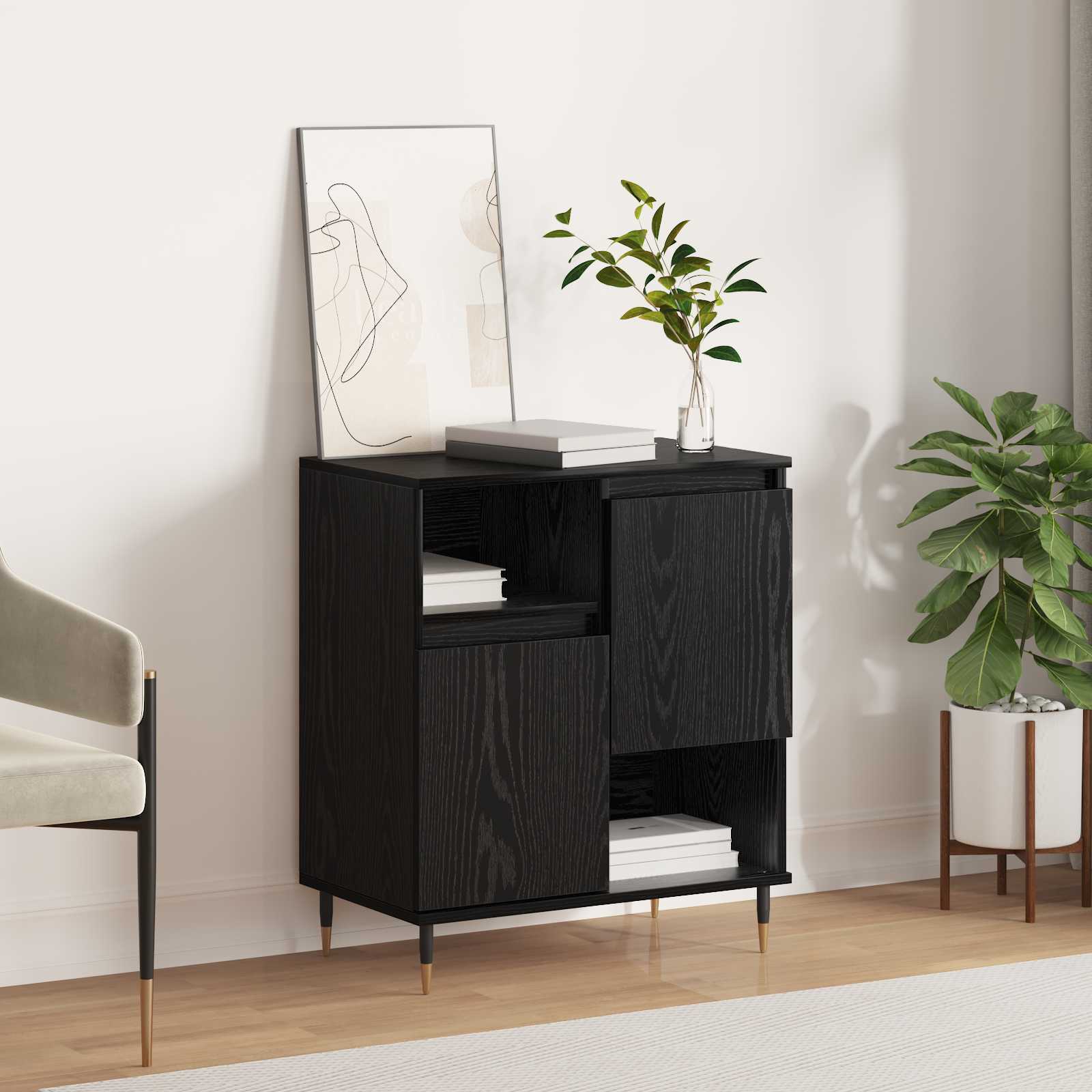vidaXL Sideboard Black Oak 60 x 35 x 70 cm 1