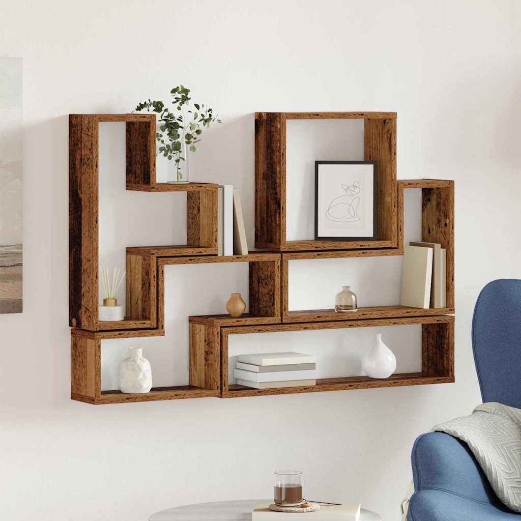 vidaXL Wall Shelf Wall-Mounted Old Wood 96 x 12 x 64 cm 1