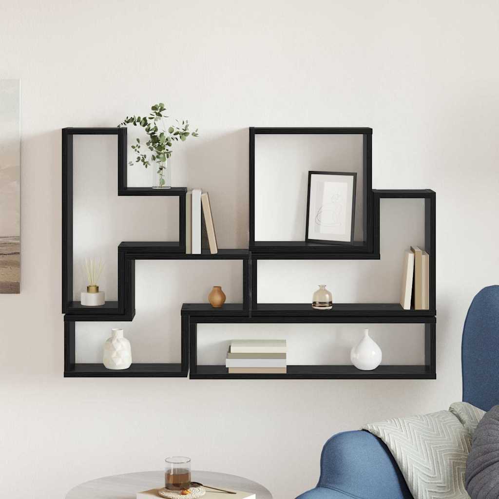 vidaXL Wall Shelf Wall-Mounted Black Oak 96 x 12 x 64 cm 4