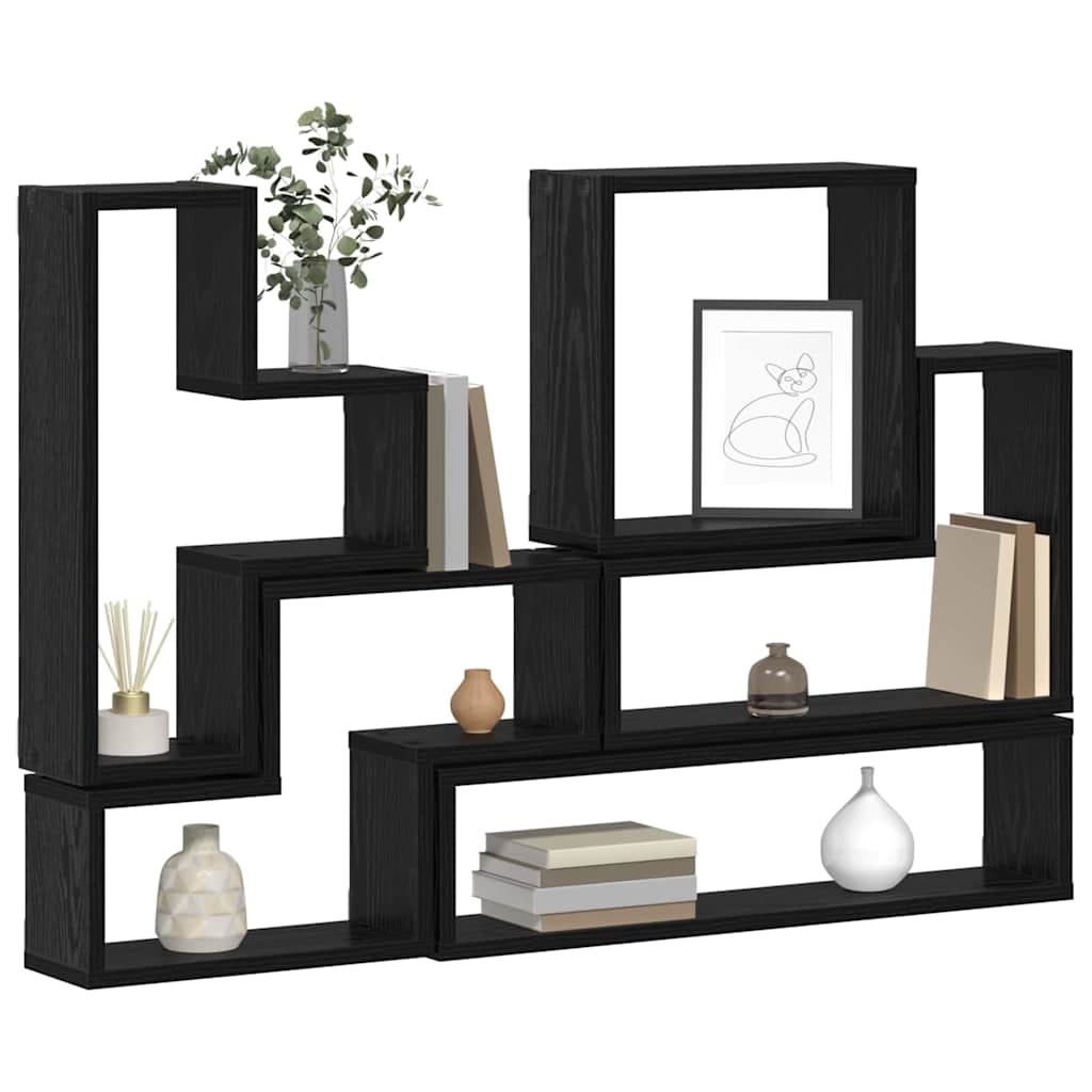 vidaXL Wall Shelf Wall-Mounted Black Oak 96 x 12 x 64 cm 3
