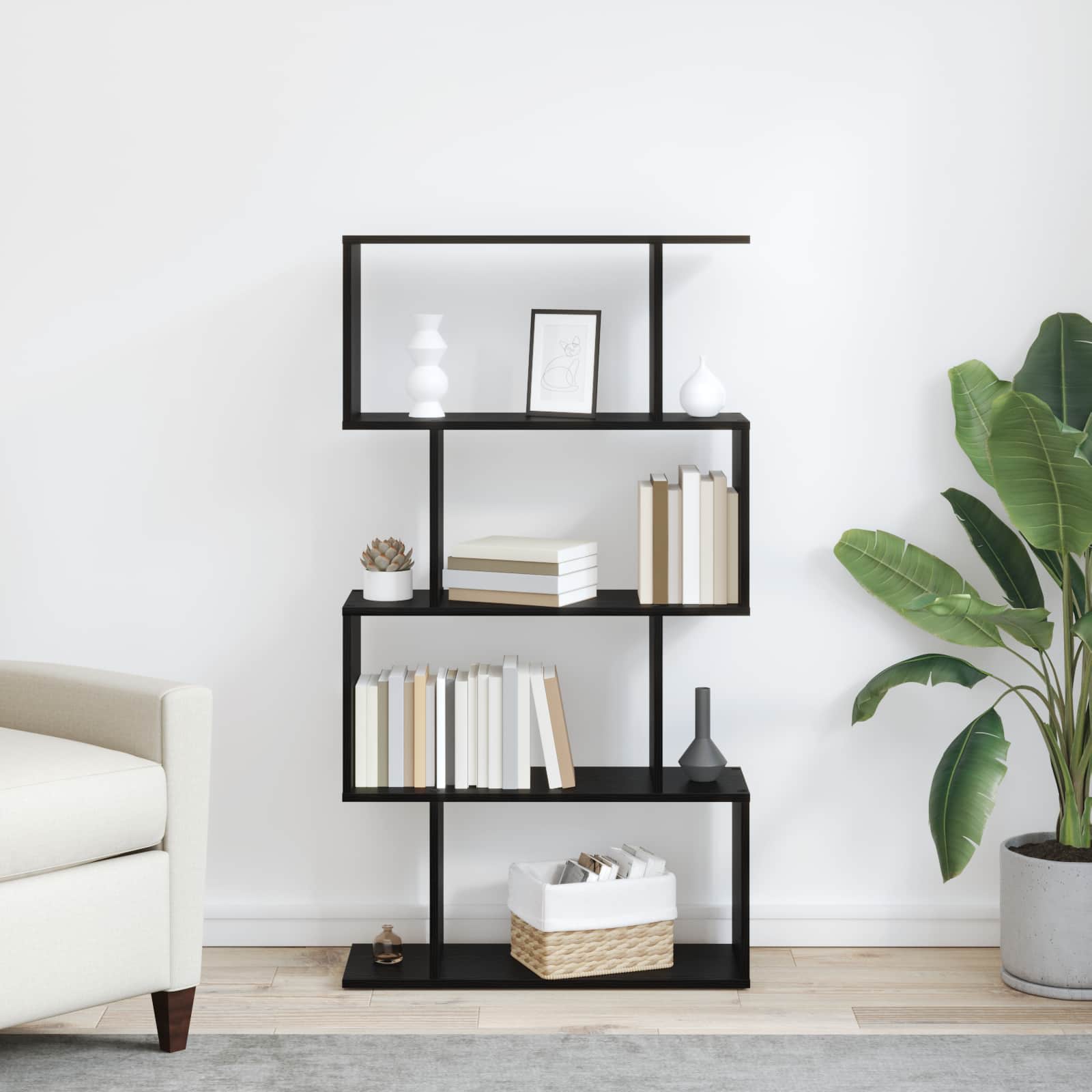 vidaXL Book Cabinet 4-Tier 70 x 24 x 129 cm Engineered Wood Black Oak 4