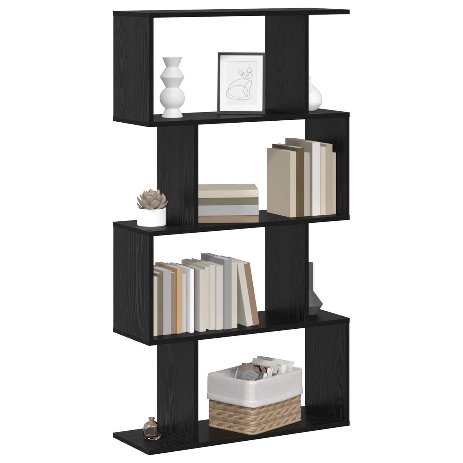 vidaXL Book Cabinet 4-Tier 70 x 24 x 129 cm Engineered Wood Black Oak 3