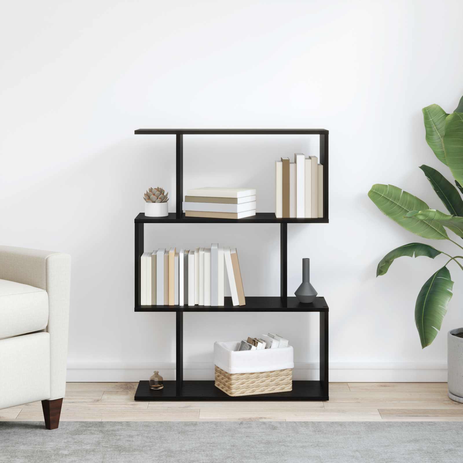 vidaXL Book Cabinet 3-Tier 70 x 24 x 97 cm Engineered Wood Black Oak 4