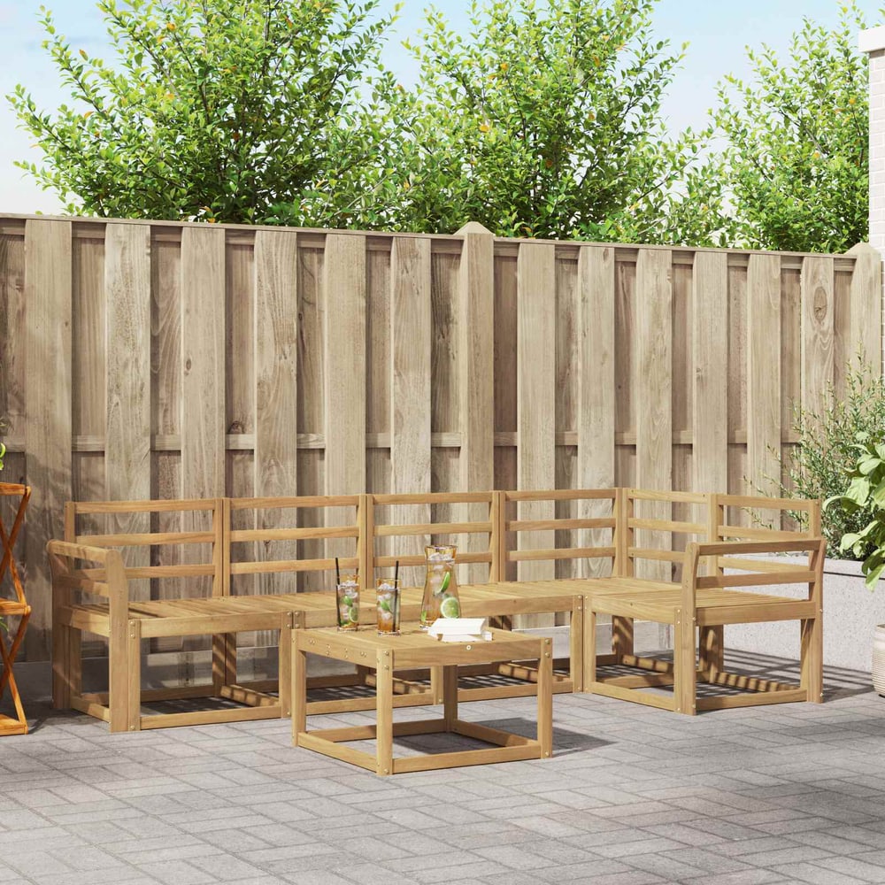 Outdoor Sofa Set 6 pcs 5-Seaters White Solid Acacia Wood Curved