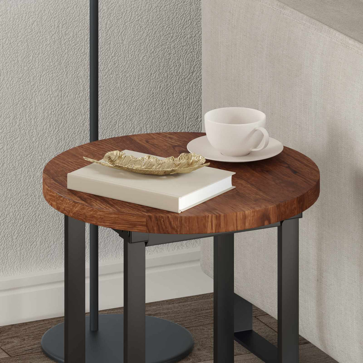 Table Top Round Solid Oak Wood Light Brown, image 4
