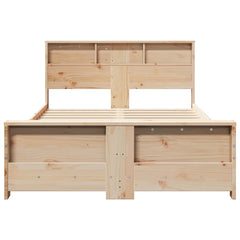 Bed Frame with Shelf Brown Solid Pine Wood Length 200 cm Natural 120 cm
