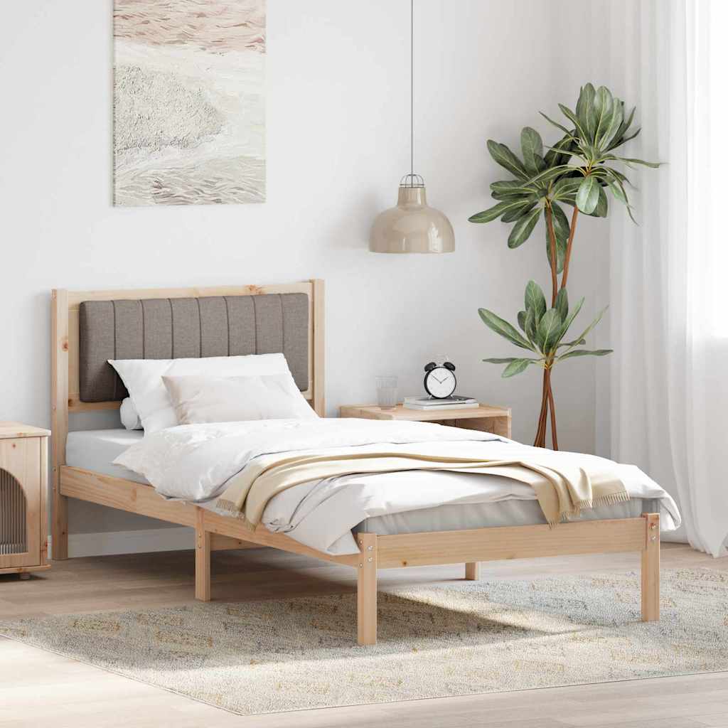 Bed Frame with Upholstered Headboard Light Grey 90 x 190 cm Brown and taupe
