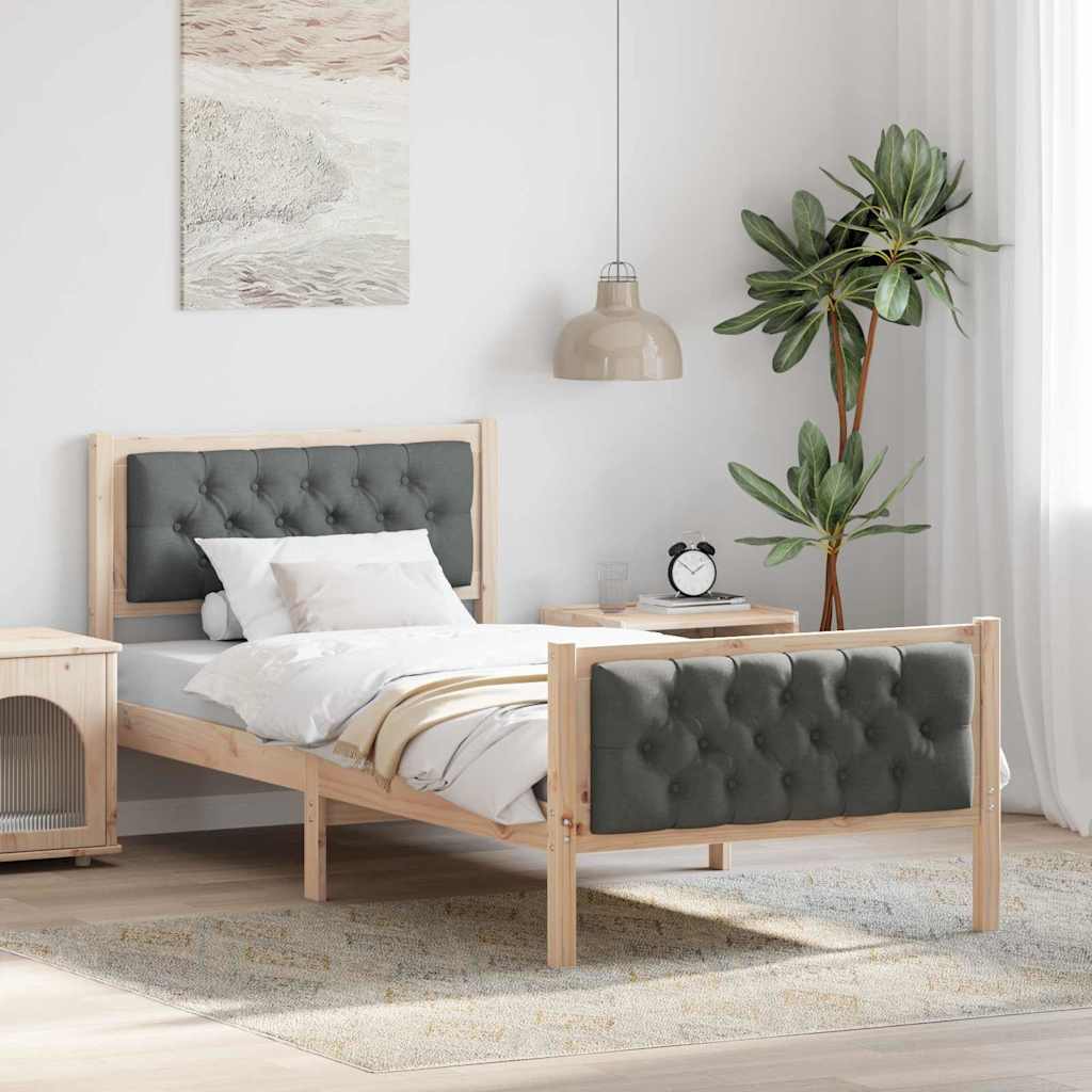 Bed Frame Light Grey Solid Pine Wood Brown and dark grey 90 x 200 cm