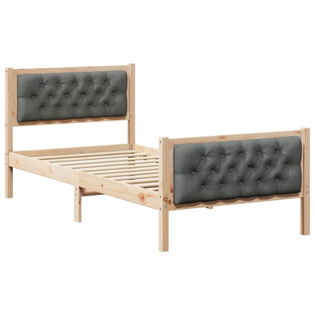 Bed Frame Light Grey Solid Pine Wood Brown and dark grey 90 x 200 cm