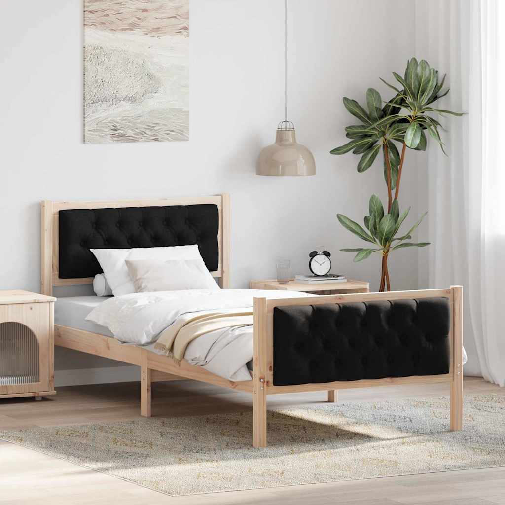 Bed Frame Light Grey Solid Pine Wood Brown and black 90 x 200 cm