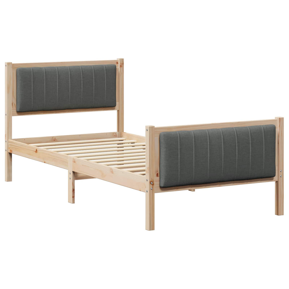 Bed frame Solid pine wood Natural and dark grey 90 x 200 cm