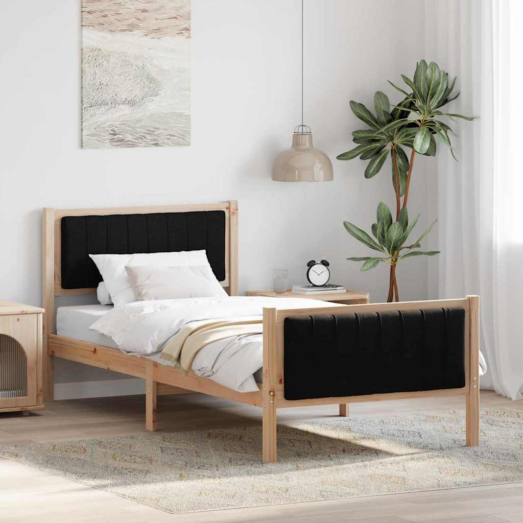Bed frame Solid pine wood Natural and black 90 x 200 cm