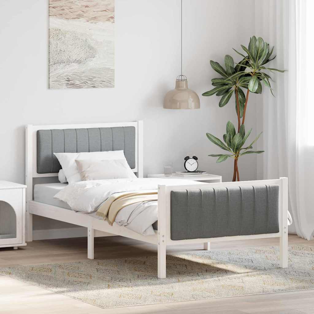 Bed frame Solid pine wood White and light grey 90 x 200 cm