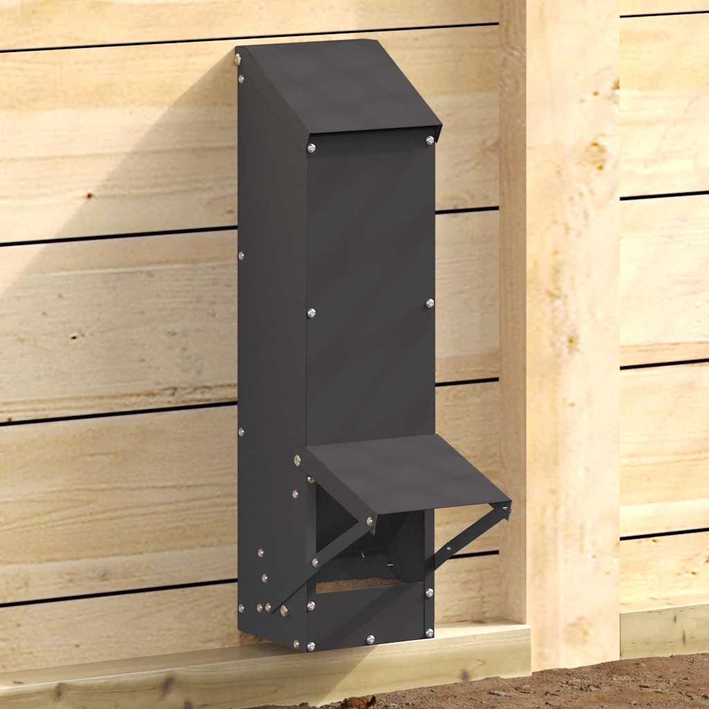 vidaXL Chicken Feeder Black 13 x 12 x 51 cm Cold-Rolled Steel 1